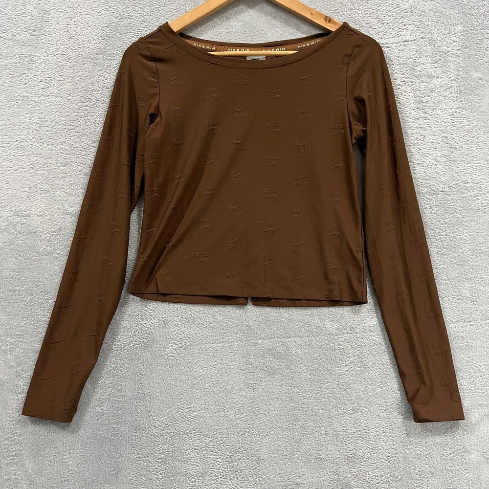 Nike Air Shirt Womens S Crop Slim Fit Long Sleeve Monogram Logo DQ6919-010